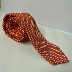 Ben Silver Neck Tie Mens Orange White Polka Dot Print All Silk Made in England